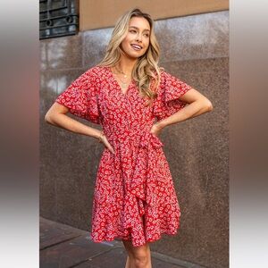 NWT CUPSHE Red Ditsy Ruffled Sleeve Mini Dress